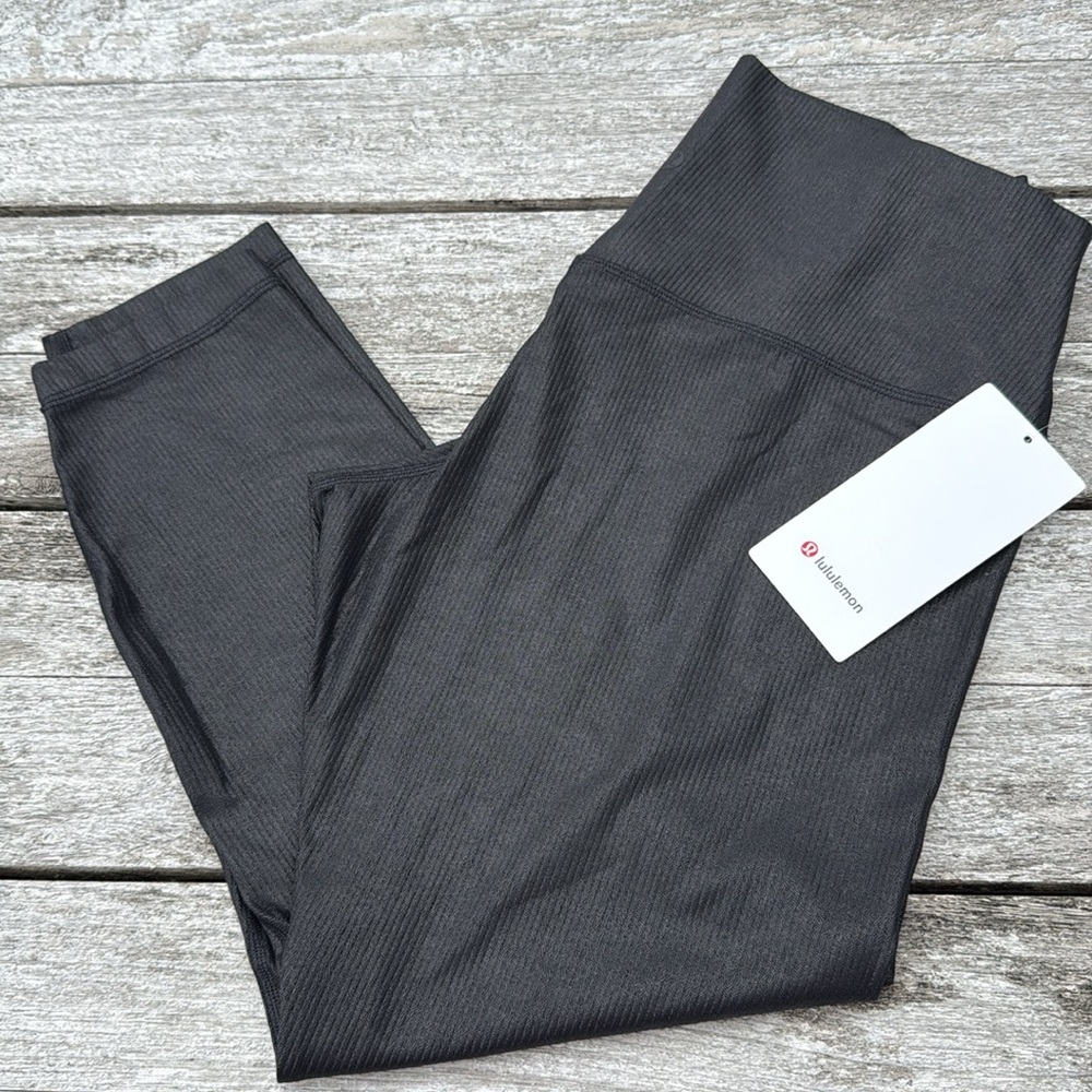 Lululemon Align High-Rise‎ Ribbed Pant 25" Shine Radiate Foil Black size 14 NWT